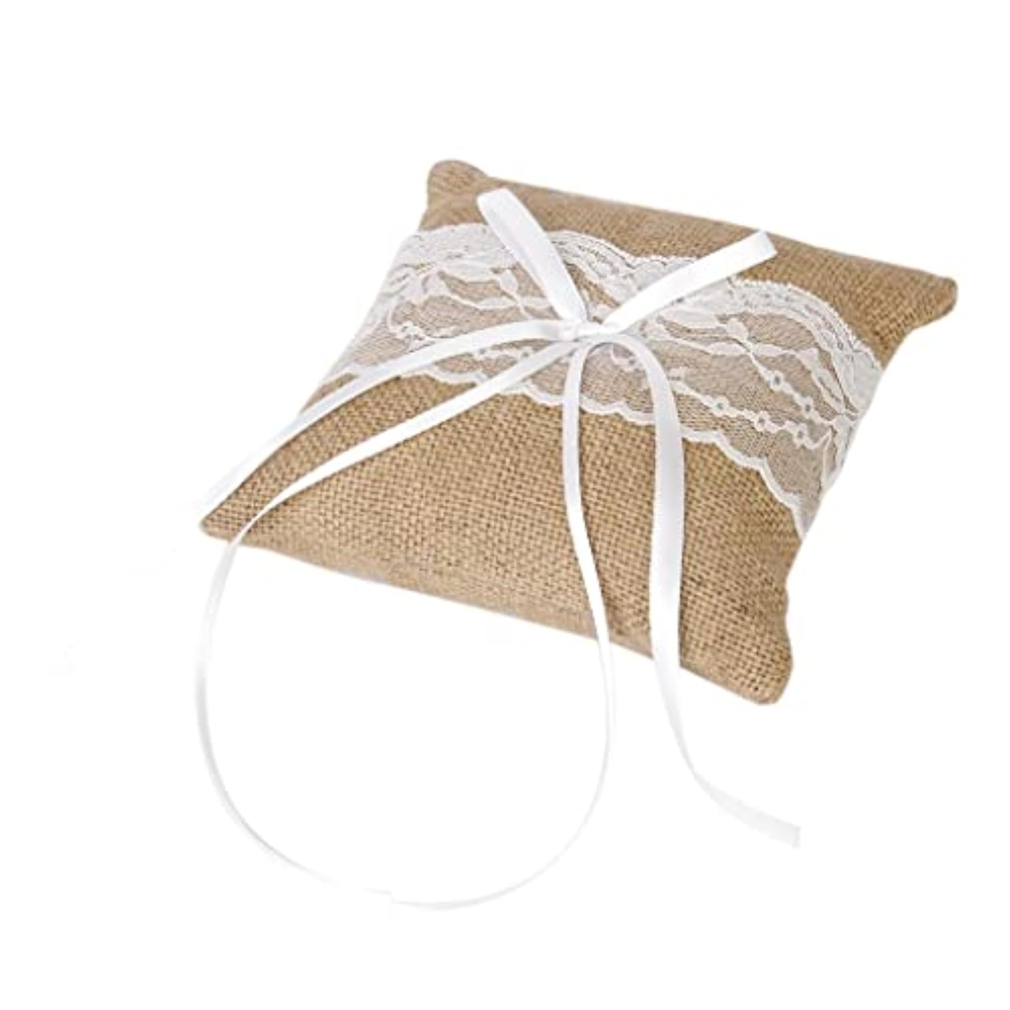 Vintage Jute Lace Pocket Ring Pillow Cushion