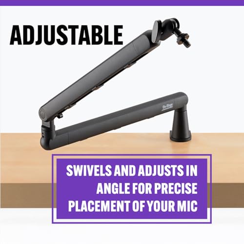 Image of On-Stage MBS-LP1 Low-Profile Broadcast Boom Arm - Adjustable Mic Stand with 5 /8 inch Thread, Cable Management, C-Clamp & Flange Mount - Quiet Hinges, 360 Swivel for Podcasting & Streaming