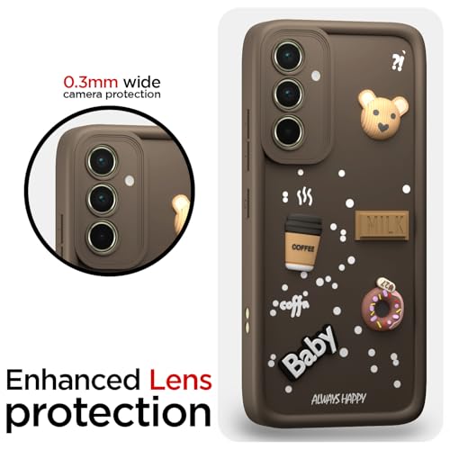 Image of Pikkme Back Cover for Samsung Galaxy A55 5G | Cute Fun Cartoon 3D Bear Silicone Full Body Protection Bumper Cover (Brown)
