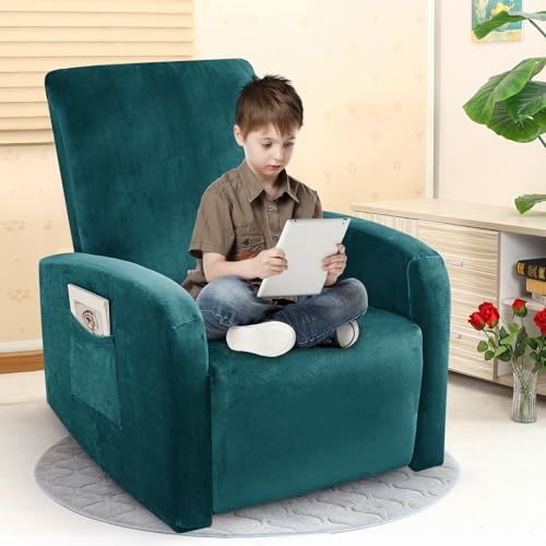 Image of ZNSAYOTX 2026 Velvet Small Recliner Cover 3-Piece, Luxury Plush Recliner Chair Covers with Elastic Band & Ties Stay in Place, Stretch Reclining Slipcover for Lazy Boy Soft Washable (Blackish Green)