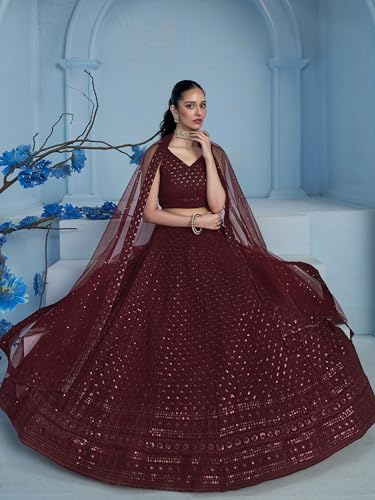 Image of Zeel Clothing Women's Sequins Thread Embroidered Georgette Lehenga Choli With Dupatta (5124-Women-Lehenga-Choli-New; Free size)