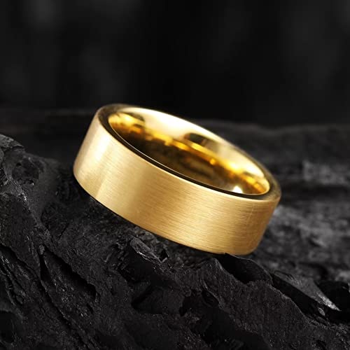 Image of King Will Tungsten Carbide Wedding Band for Men Women-4 /6 /8mm Width 14K Gold Plated Tungsten Wedding Ring Matte Brushed & High Polished Style Comfort Fit Wedding Band Size 6-14