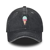 Ice Cream Printed Baseball Cap Adjustable Vintage Washed Distressed Denim Trucker Hat for Women Men