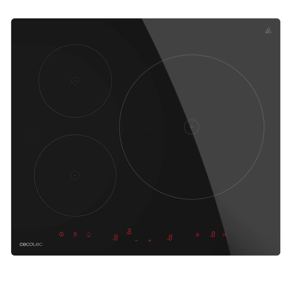 Cecotec Piano Cottura a Induzione 3 Fuochi Bolero Squad I 3600 Dotato di 3 Zone 1 Extra Grande Da 32 cm, 9 Livelli di Potenza, Controllo Tattile Invisibile, Timer Individuale e Sicurezza Kid Lock