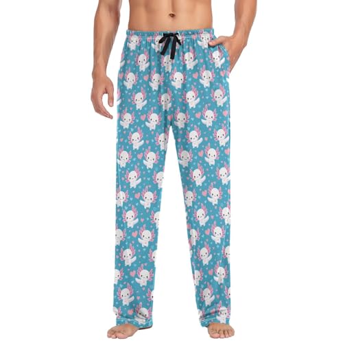 Aflyko Ocean Men's Pajama Pants Axolotl Heart Blue Pjs Sleepwear Bottoms