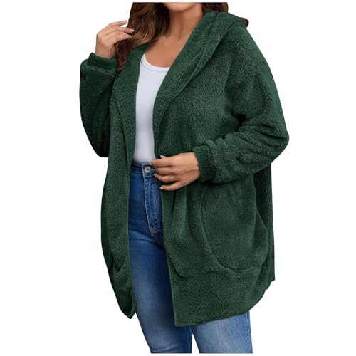 Image of Women's Sherpa Fuzzy Jacket Hoodie Open Front Fleece Hooded Jackets Cardigan Warm Outerwear Fall Coat with Pockets