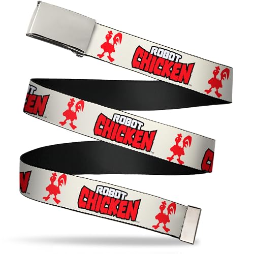 Buckle-Down Robot Chicken Flip Web Belt Robot Chicken Title Logo Chicken Silhouette Ivory