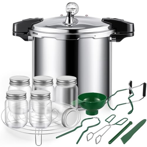 Image of Kritkin 24qt Pressure Cooker with 6 Mason Jars, 6 Canning Supplies with Pressure Panner Stainless Steel Steam Rack Gauge for Canning, Silver