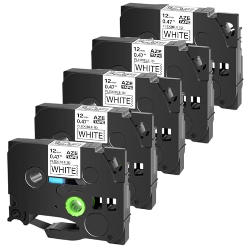 �_��� ID �e�[�v 5 Pack12mm FX231 FX221 FX211 FX631 FX131 ���x�����[�J�[�v�����^���{���ƌ݊�������(5PK Black on white)
