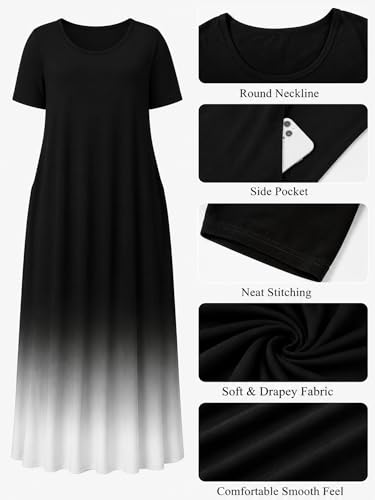 Image of PinkPatty Women's Plus Size Maxi Dresses Short Sleeve Sundress Summer T-Shirt Beach Long Dress with Pockets
