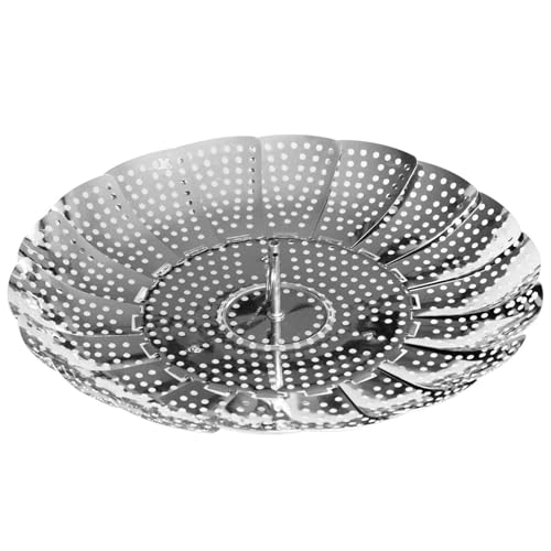 Fackelmann Cestello per cottura a vapore, cestello per cuocere verdure a vapore, cuocivivande in acciaio inossidabile, cestino a vapore pieghevole adattabile a diverse pentole, diametro da 14 a 24 cm