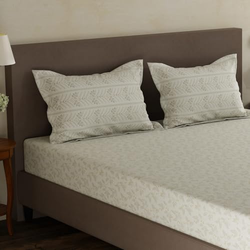 Image of Layers 100% Cotton Double Size Bedsheet Set | White Floral Print | 120 TC Forever Collection | Soft & Breathable | Washable Bedsheet with 2 Pillow Covers | All Season