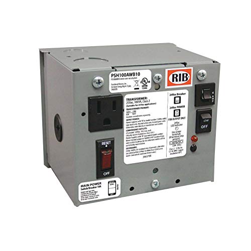 Functional Devices PSH100AWB10 Single 100 VA, 120 Vac to 24 Vac, UL Class 2, Secondary Wires, 10 Amp Main Breaker, Metal Enclosure