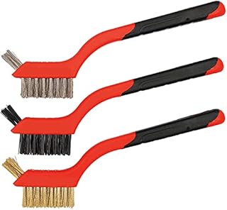 Wire Brush Pack of 3, Nylon/Brass/Stainless Steel Brush with Curved Handle Grip, Small Wire Brushes for Cleaning Rust, Dirt, Paint Scrubbing and Hard-to-Reach Areas with Deep Cleaning