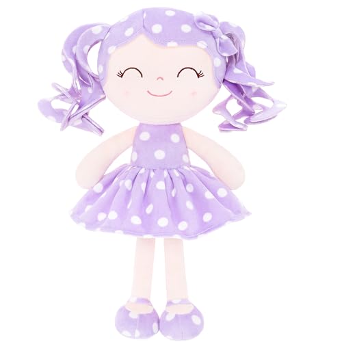Gloveleya Soft Dolls Plush Figure Polka Dot Purple Dress Baby Doll Gift 12inches