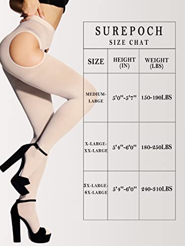Image of SUREPOCH Suspender Tights for Women Plus Size Garter Belt White Control Top Pantyhose