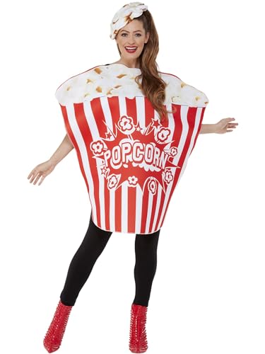 Smiffys Déguisement de popcorn, Rouge et blanc, Déguisement complet et chapeau Halloween, Carnaval