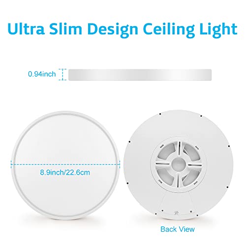 LightingWill 8.9 Inch LED Flush Mount Ceiling Light Fixture, 6000K Cool White, 1800LM, 18W, Flat Modern Round Lighting Fixture, 180W Equivalent White Ceiling Lamp for Kitchens, Bedrooms.etc.