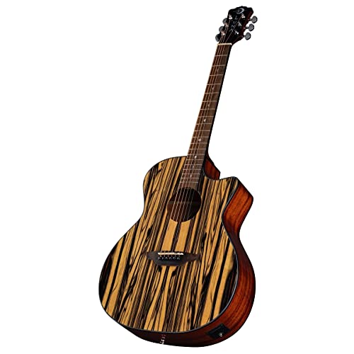 Luna Guitars 6 String Gypsy Exotic Black/White Ebony Acoustic/Electric Guitar, Gloss Natural, Right, (Gyp E Bwe) #TOP2
