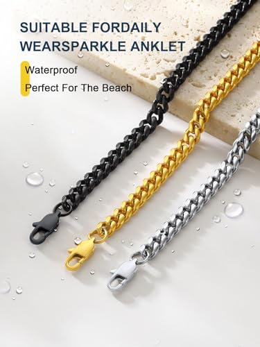 Image of ChainsPro Resizable Anklet Chain for Women Men, Figaro /Wheat /Twist Rope /Cuban Foot Bracelet-Strong with Good Clasp-18K Gold Plated(Send Gift Box)