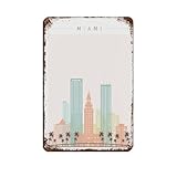 Póster retro de metal con diseño de Miami Skyline, arte elegante, pintura de hierro, bar, cueva de gente, cafetería, familia, garaje, póster para decoración de pared, 20 x 30 cm