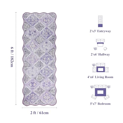 Tapete corredor morado 2x6 con diseño scalloped miniatura 2