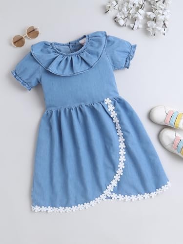 Image of Dresses for Kids Girls, Stylish Knee Length Once Piece Denim Frocks for Girls, Casual Dress for Summer & Special Occasion