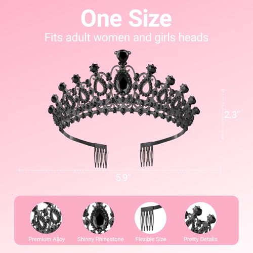 Birthday Tiara and Crown with Sash, Birthday Tiara for Women Party (Black)