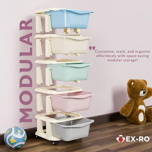 Image of TEX-RO Modular Drawer Storage Organizer | Plastic Chest of Drawers for Kitchen Storage Cabinet | Multi-Layer Storage Drawer Cabinet & Drawers Organisers for Home, Office, Kids(Cream, 4 Layer)