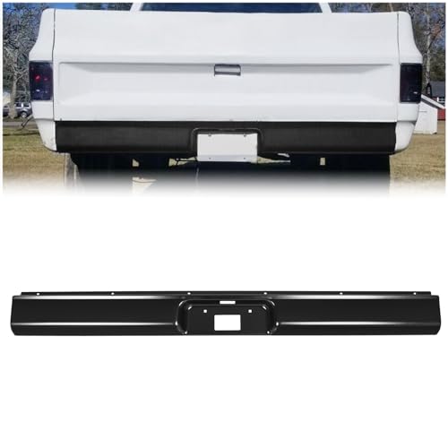 HECASA Rear Roll Pan License Plate Compatible with 1973-1987 Chevy GMC C10 C20 C30 K10 K20 K30 Silverado Fleetside Styleside Bed Steel Bumper Roll Pan W/LED Light Black