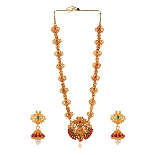 Gehena By Estele Gold Tone Lakshmi Devi Designer Necklace Set with Pearls for Women (B0BVHR9WLD) Amazon Price History, Amazon Price Tracker