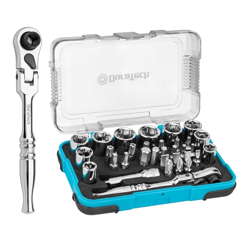Image of DURATECH 33-Piece 1 /4 inch Drive Socket and Ratchet Set | 2 in 1 Flex Head Ratchet with Magnetic Bit Driver, CR-V Steel Sockets & Bits, Storage Case