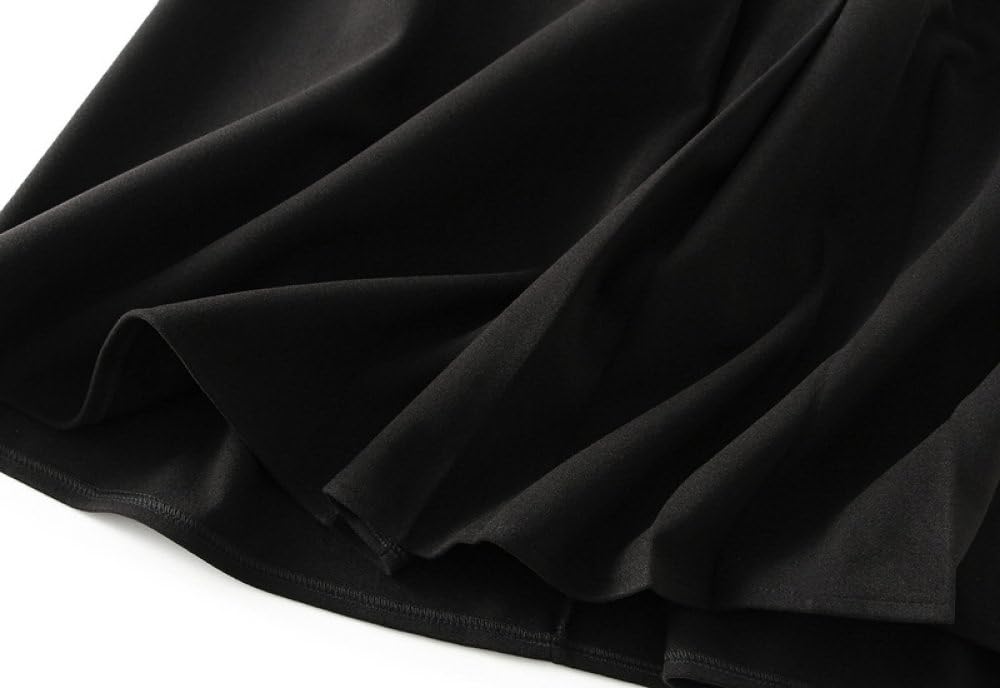 Jupe Plissée Midi Noire Jupes en Laine pour Femmes, Patchwork Chic Jupe Trapèze Taille Haute Froncée avec Ceinture Jupes Longues Unies pour Dames Filles Automne Hiver