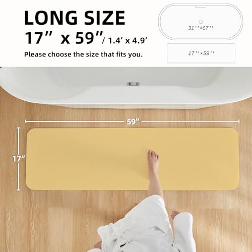 Bathroom Mat Quick Dry, Bathroom Rugs Non Slip Washable Thin Absorbent Bath Mat Fits Under Door Bathroom Floor Mat Perfect for Bath, Shower, or Sink 17"x59" Light Yellow