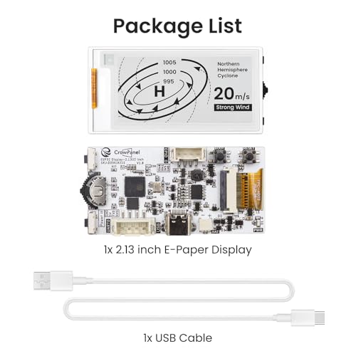 Image of ELECROW ESP32 E-Ink Display 2.13 Inch, CrowPanel E-paper HMI Display Compatible with Arduino IDE, E Ink Screen with 122x250 Resolution Black /White Color, Driven by SPI Interface (Without Acrylic Case)