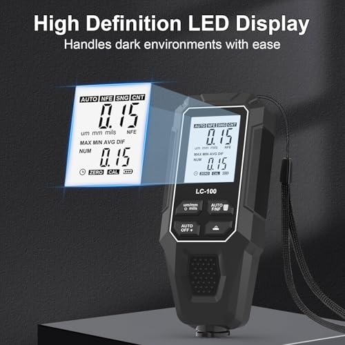 Medidor digital de espesor de recubrimiento 0-2000 μm con pantalla grande y retroiluminación, conversión de unidades, para pintura automotriz miniatura 4