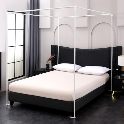 Beyeutao Double Bed Canopy Frame White Mosquito Net Frame W135×L200×H200 cm Four Corners Post Canopy Bed with Bases 4 Poster Bed Frame for Play Tent Outdoor or Indoor