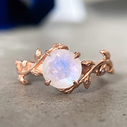 Genuine Moonstone Promise Ring For Women 14Kt Gold By Asana - Vintage Moonstone Ring Twig 14Kt Rose Gold Sterling Silver Moonstone Promise Ring - Crystal Rings, Gemstone Statement Ring, Real Moonstone Ring Leaf Engagement #TOP4
