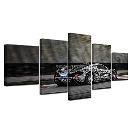 Déco salon chic avec ce grand tableau voiture grise en 5 panneaux HD