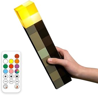 MC Game Brownstone LED Torch Lamp 8Colors LED Night Light Bedroom Decorative Table Lamp USB Charging with Buckle Kids Toy Gifts Remote Control 8C