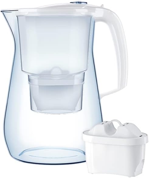 AQUAPHOR Onyx Water Filter Jug 4.2L, for reduction of limescale, Chlorine and other impurities, Includes 3 x Maxfor+ Filter Cartridges - Premium Water Filter jug in Glass effect. - White