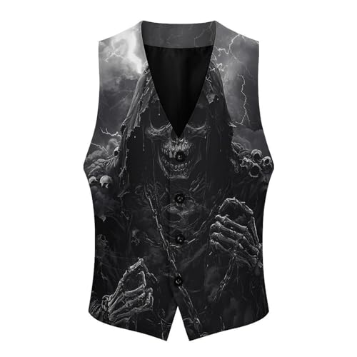 Grim Reaper with Lightning Men's Suit Vest Slim Fit V-Ncek Waistcoat Business Casual Vest4