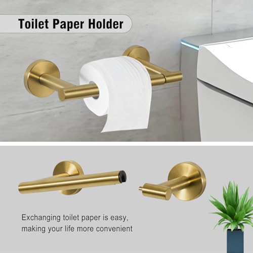 5-Piece Towel Racks for Bathroom, Stainless Steel Bathroom Accessories Set, Bathroom Towel Holder Wall Mounted, Sturdy Bath Towel Bar Set Bathroom Hardware Set (Brushed Gold, 2 Pillar Paper Holder) by AGKXHDEC - Image 7