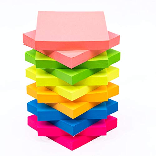 Sticky Notes 3x3 Inches - Sticky Notes with Strong Adhesive, of 6 Bright Colors Self-Stick Notes,Bright Stickies Colorful,100 Sheets/Pad, 3 x 3 Inches, Great for School, Office, Home