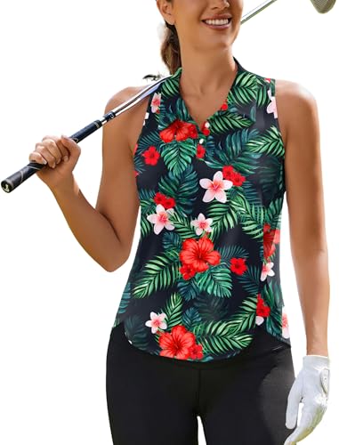 Image of PINSPARK Women's Golf Shirt Racerback UPF 50+ Tennis Tank Top with Collar