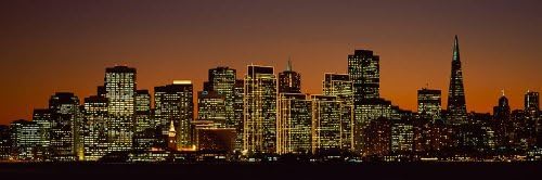 Walls 360 Peel & Stick City Skyline Wall Murals Skyscrapers Lit Up at Night San Francisco (84 in x 28 in)