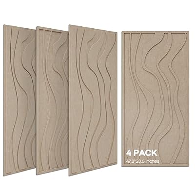 BUBOS 4 Pack Large Acoustic Panels, Total-Size 47.2 x 23.6 Inches Soundproof Wall Panels, Decorative Sound Panels, Self-Adhesive Acoustic Wall Panels for Recording Studio, Home&Office (Camel, 4 Pack)