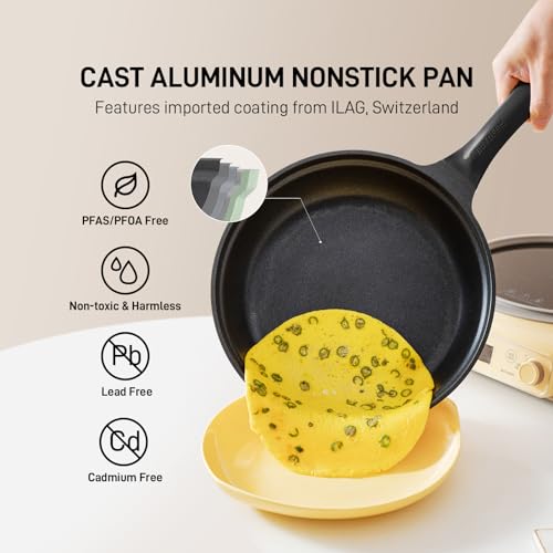 BUYDEEM-Cheflite-Nonstick-Frying-Pan-Skillet-102Inch-Mellow-Yellow-Non-Stick-Cast-Aluminum-Fry-Pan-with-Glass-Lid-25Qt-Saute-Pan-Egg-Pan-Omelet-Pans-Cooking-Pan-Induction-Capable-PFOA-Free