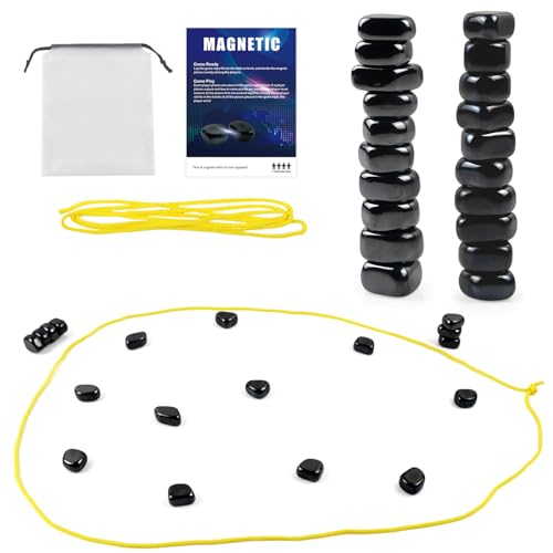 LANPANGZI Magnetic Strategy Game Set, 20 Black Magnetic Pieces with Yellow Boundary Rope, Tabletop Party Game for 2 Players, Includes Storage Bag