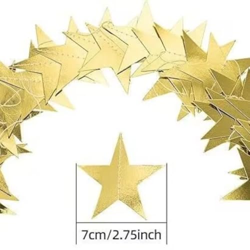 Image of Gold Glitter Star Garland Hanging Decorations, Streamer Bunting Banner Decorations,65 Feet, Twinkle Star Backdrop for Graduation, Birthday, Wedding, Christmas Party, New Year (Gold)